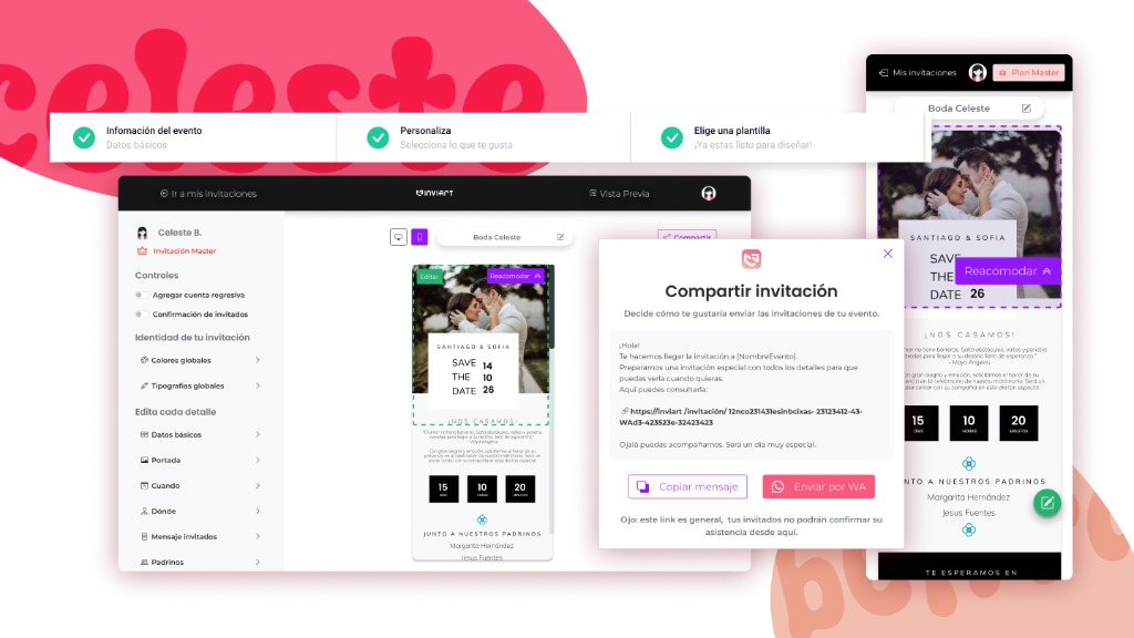 Editor de invitación y compartir