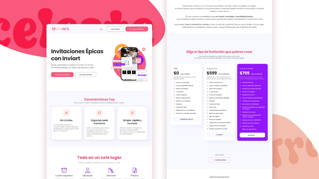 Landing page y planes de precios